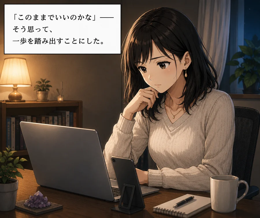 潜在意識の書き換えのページを見つめる主人公
