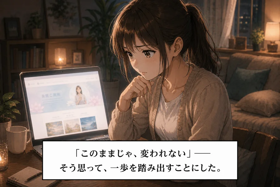 潜在意識の書き換えのページを見つめる主人公